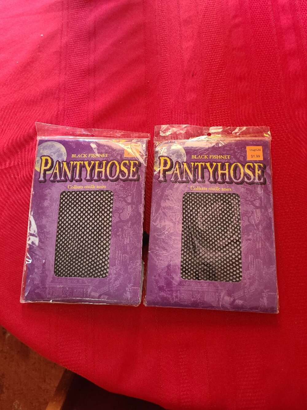 2 NEW 2001 Black Fishnet Pantyhose Adult One Size Paper Magic Company
